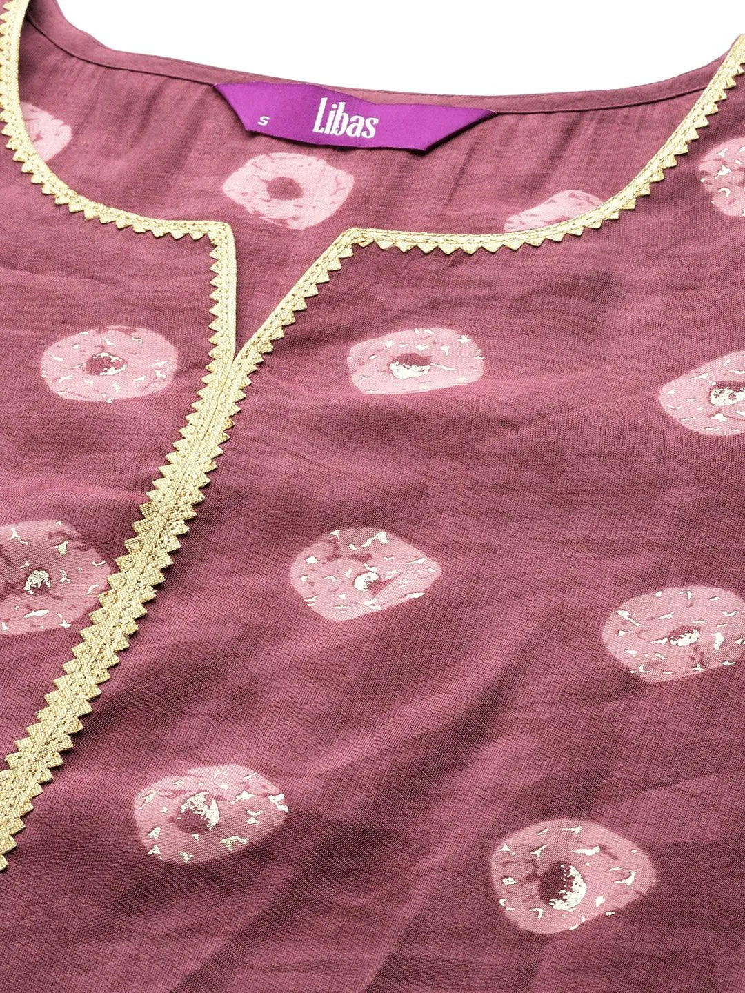 Mauve Printed Silk Blend Straight Suit Set With Palazzos - Libas 