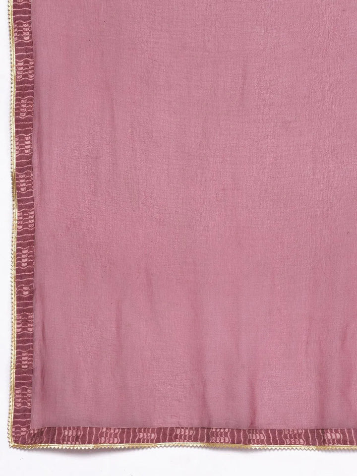 Mauve Printed Silk Blend Straight Suit Set With Palazzos - Libas