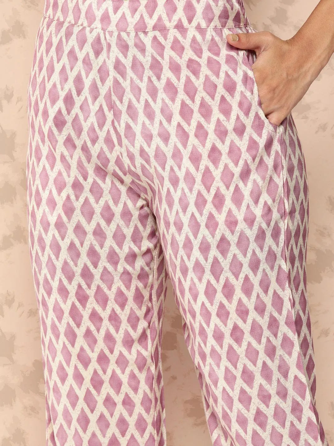 Mauve Printed Silk Blend Straight Kurta With Trousers and Dupatta - Libas 