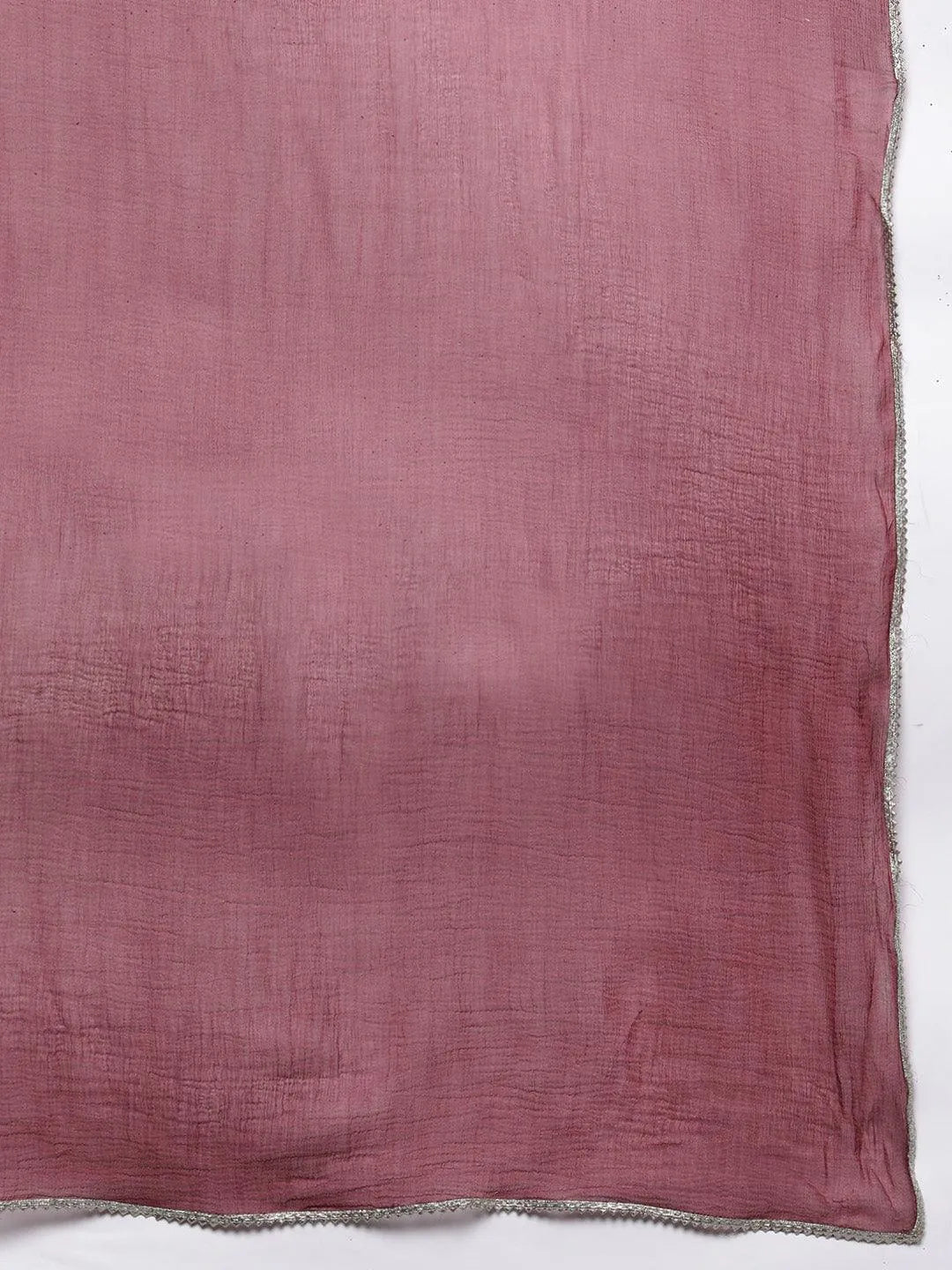 Mauve Printed Silk Blend Straight Kurta With Trousers & Dupatta - Libas 