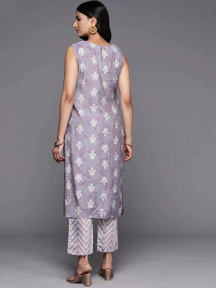 Mauve Printed Silk Blend Straight Kurta Set With Trousers - Libas