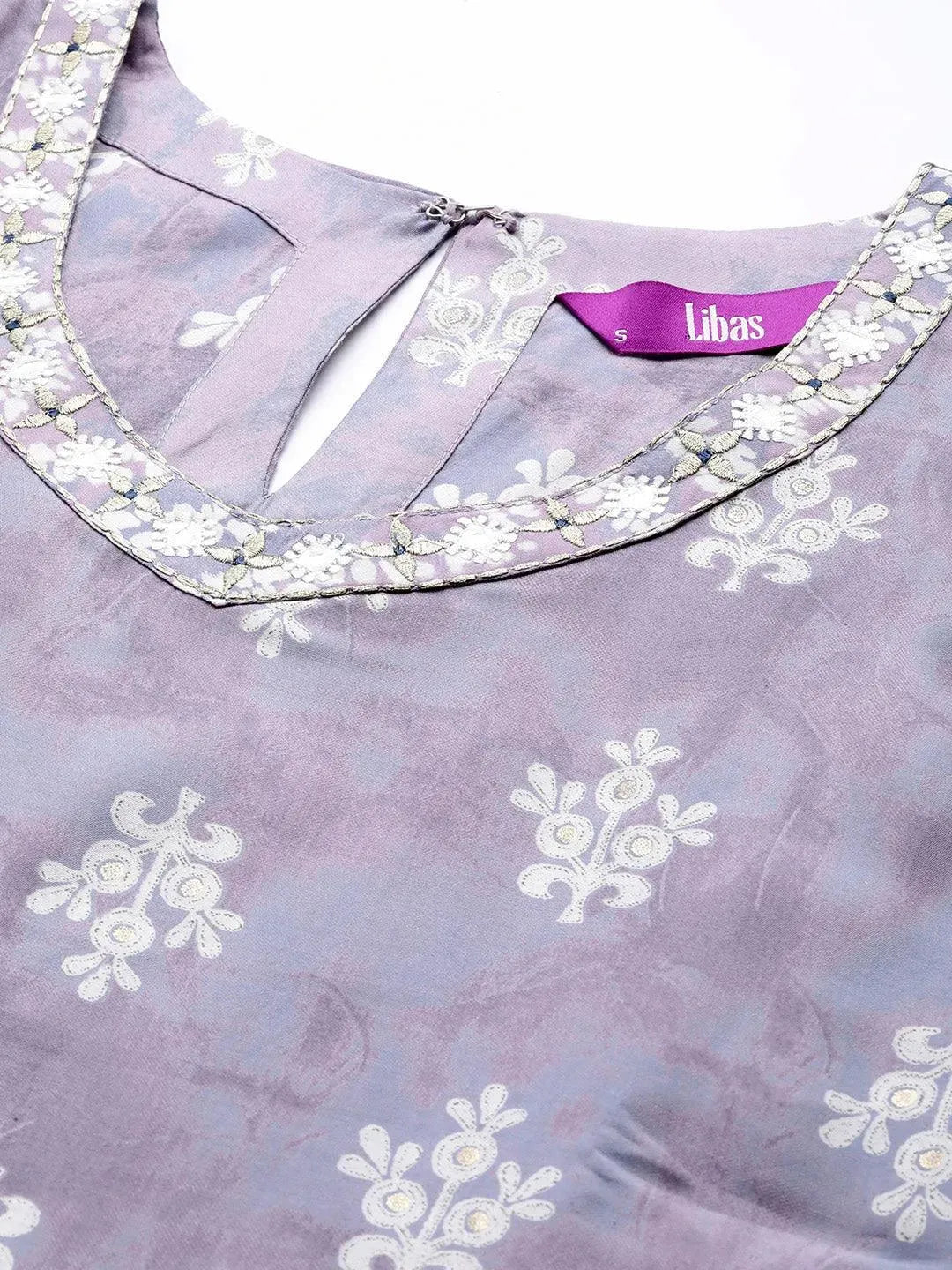Mauve Printed Silk Blend Straight Kurta Set With Trousers - Libas 
