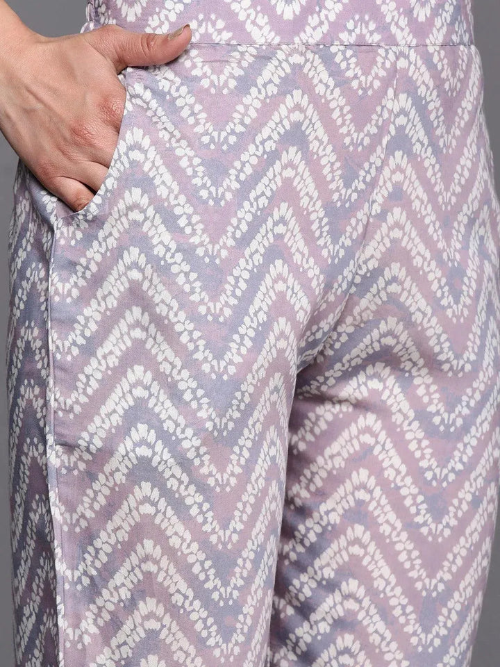 Mauve Printed Silk Blend Straight Kurta Set With Trousers - Libas