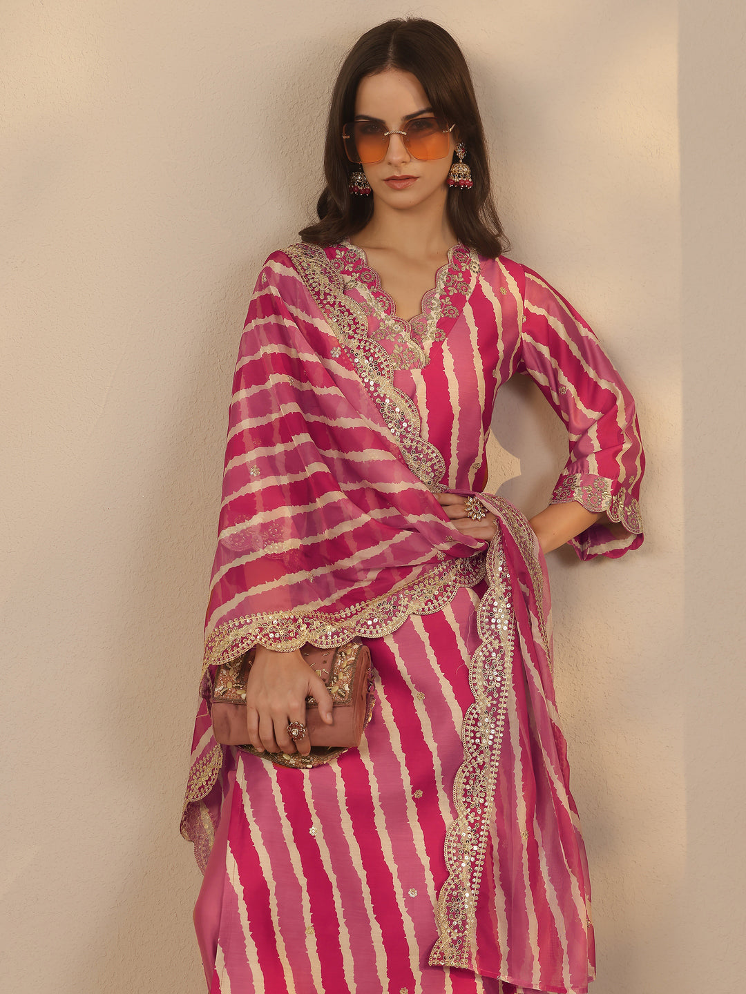  Mauve Printed Silk Blend Straight Suit Set With Dupatta 