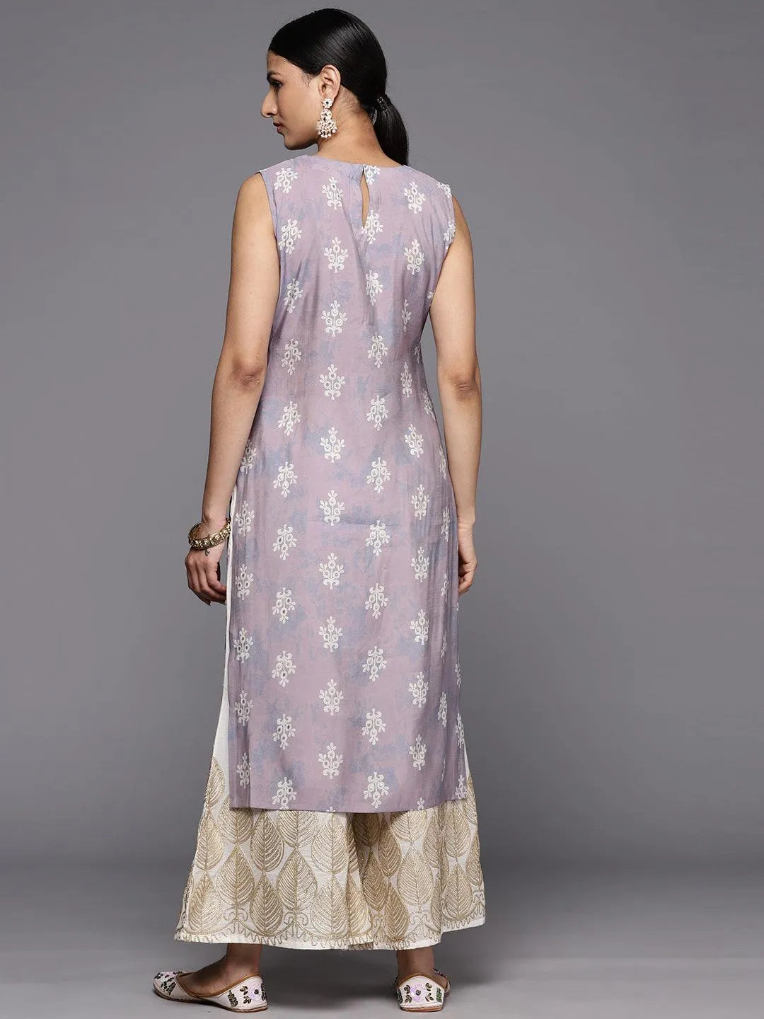 Mauve Printed Silk Straight Kurta - Libas 