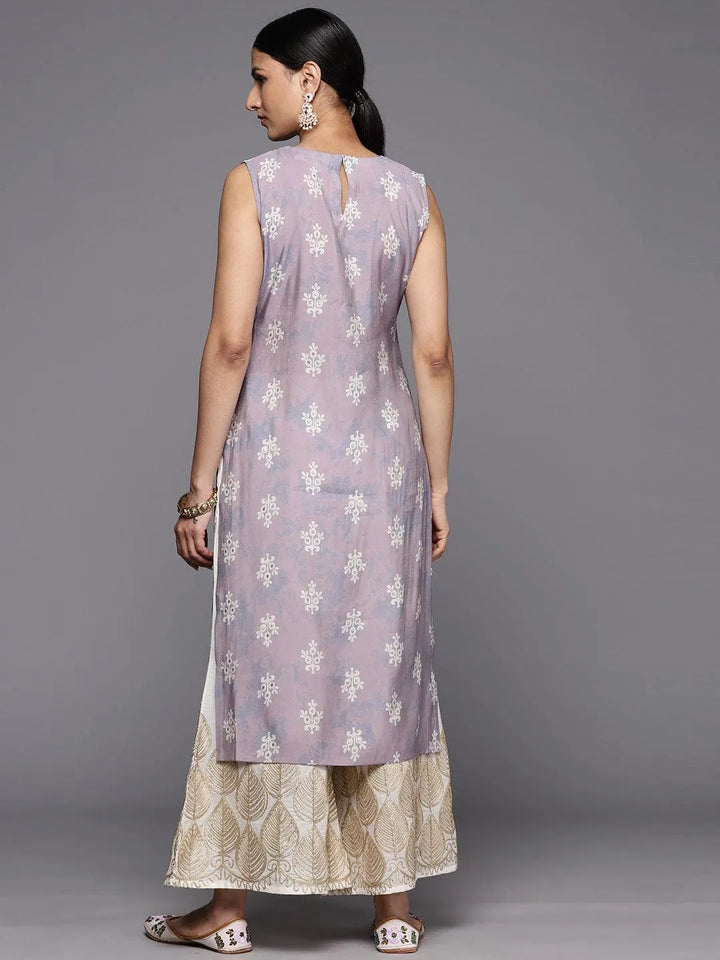 Mauve Printed Silk Straight Kurta - Libas