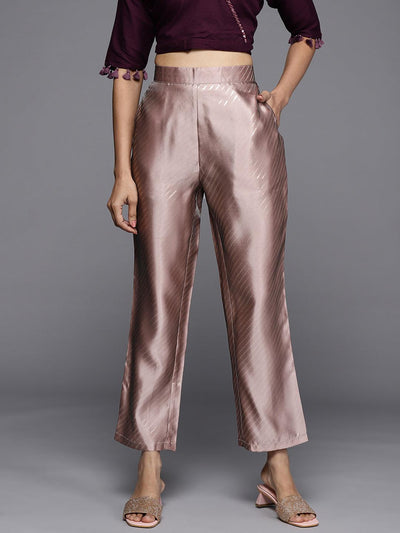Mauve Printed Silk Trousers - Libas