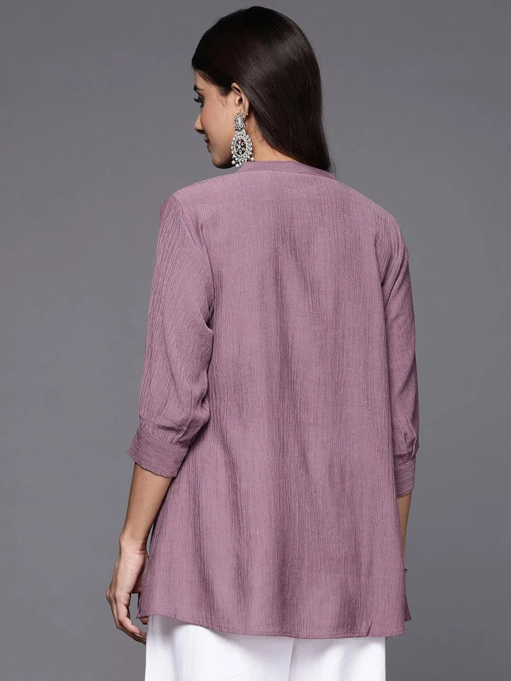Mauve Solid Cotton Blend A-Line Kurti - Libas