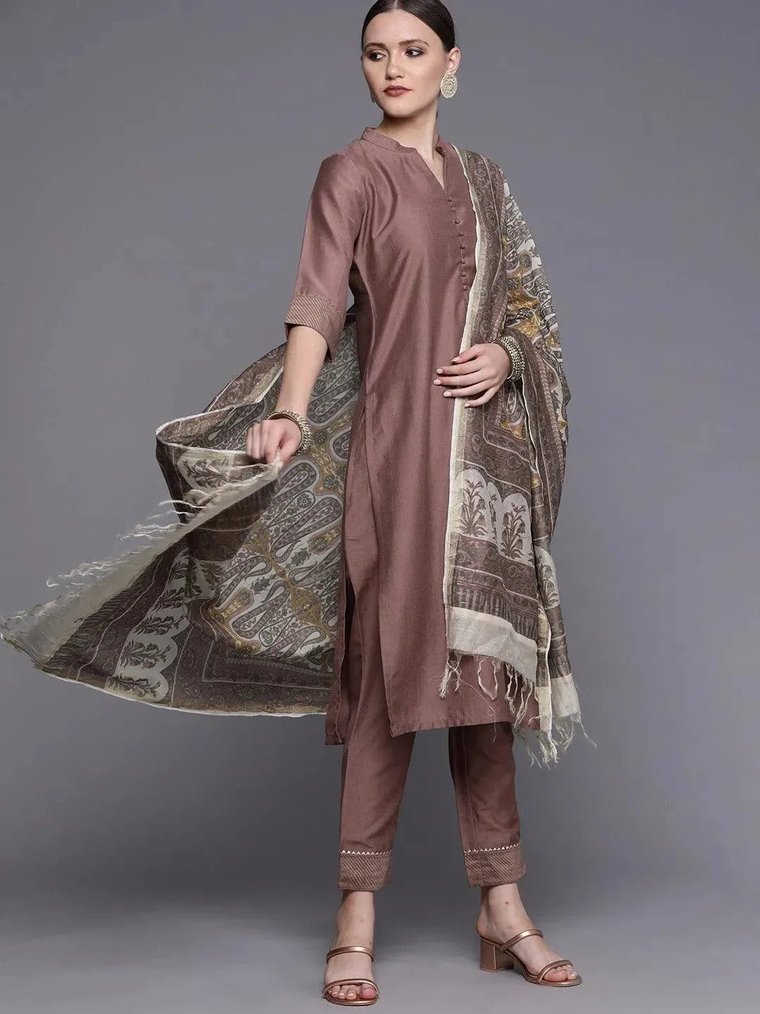 Mauve Solid Silk Blend Suit Set - Libas
