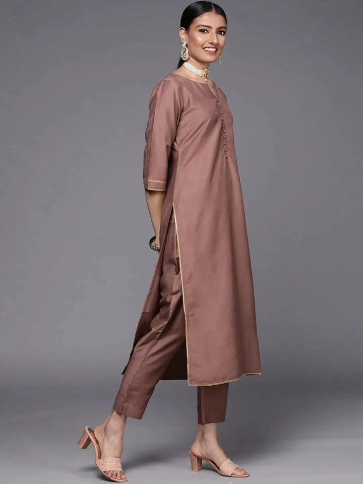 Mauve Solid Silk Blend Straight Suit Set - Libas