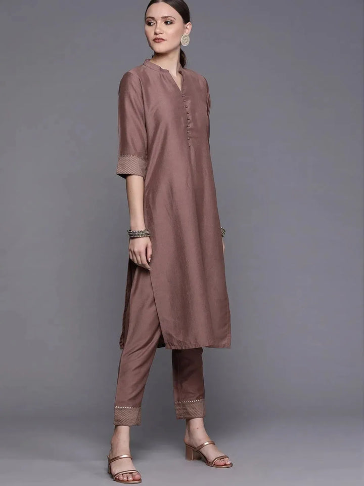 Mauve Solid Silk Blend Suit Set - Libas