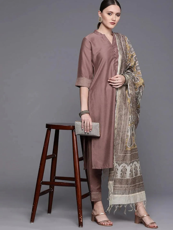 Mauve Solid Silk Blend Suit Set - Libas