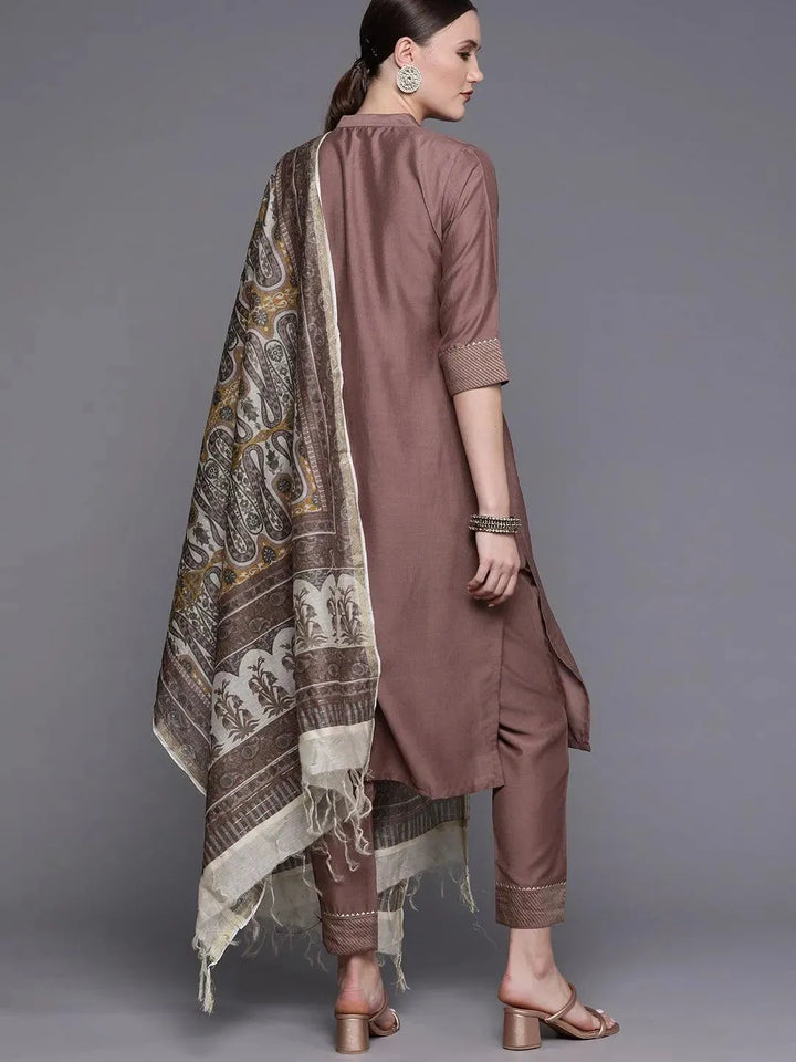 Mauve Solid Silk Blend Suit Set - Libas