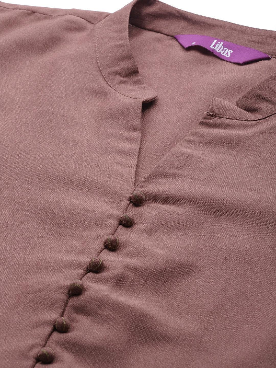 Mauve Solid Silk Blend Suit Set - Libas