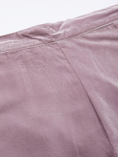 Mauve Solid Velvet Trousers - Libas