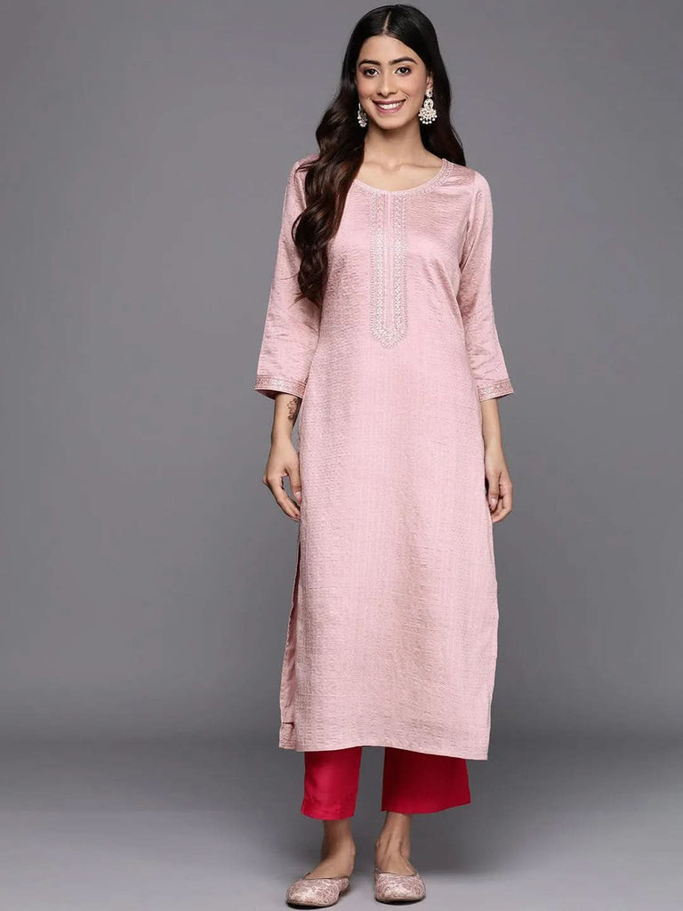 Libas Mauve Woven Design Rayon Straight Kurta