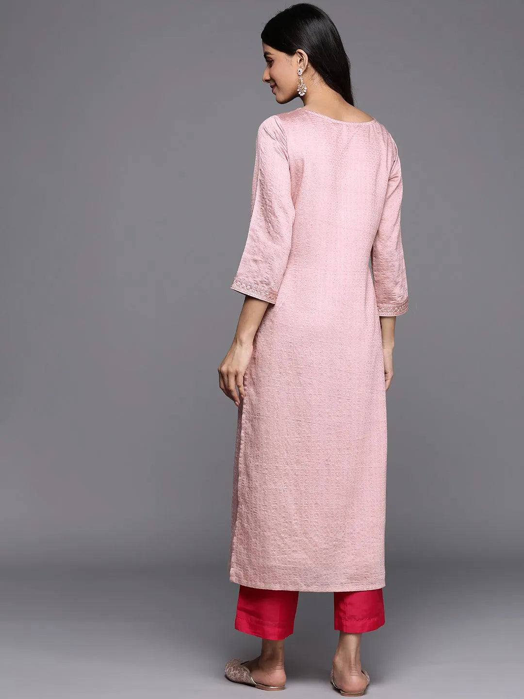 Mauve Woven Design Rayon Straight Kurta - Libas 