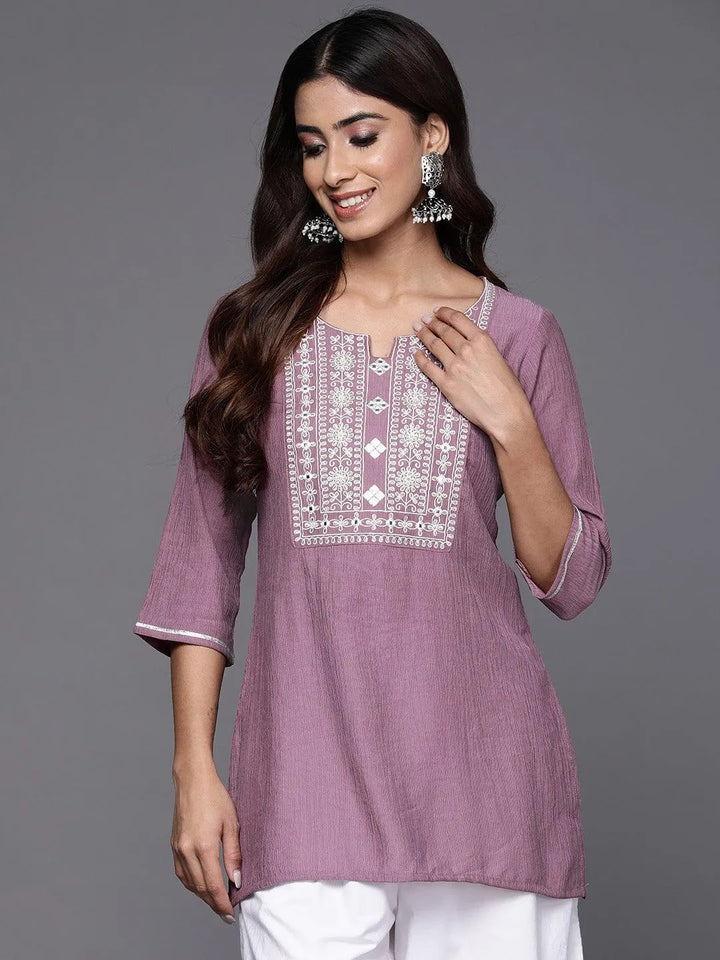 Mauve Yoke Design Cotton Blend Straight Kurti - Libas