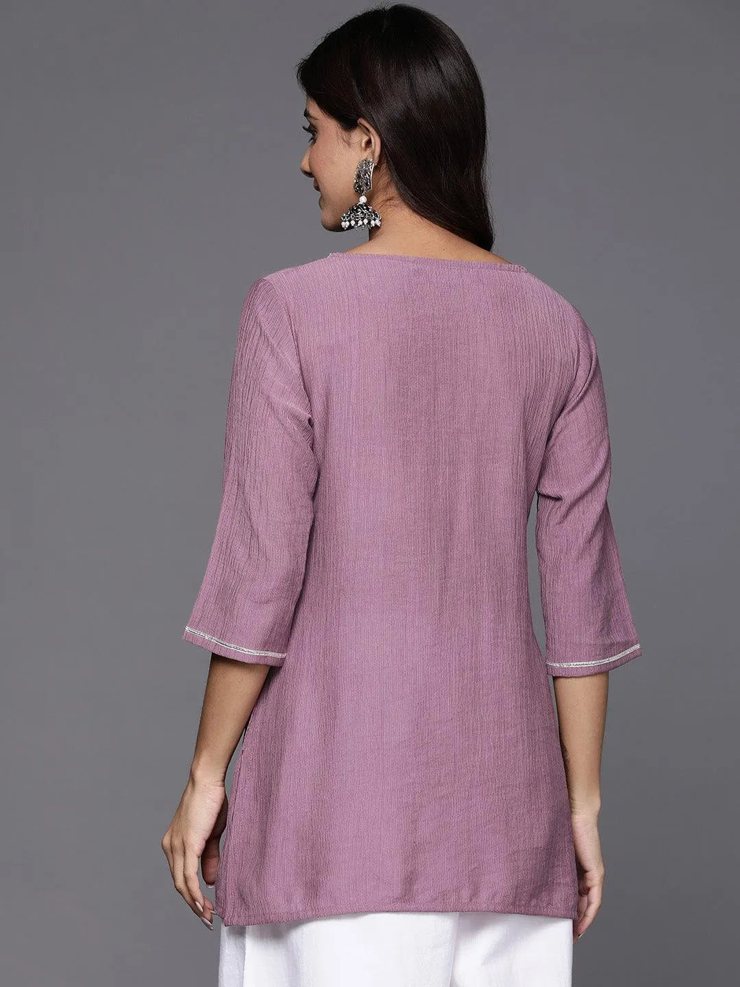 Mauve Yoke Design Cotton Blend Straight Kurti - Libas