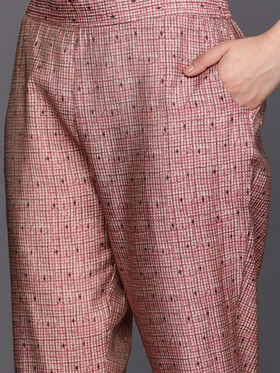 Mauve Yoke Design Silk Blend Straight Suit Set With Trousers - Libas