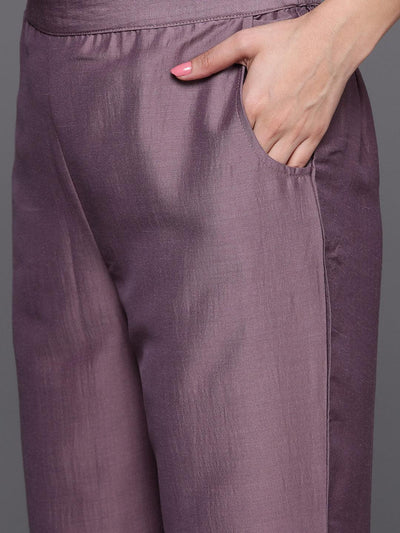 Mauve Yoke Design Silk Blend Straight Suit With Dupatta - Libas