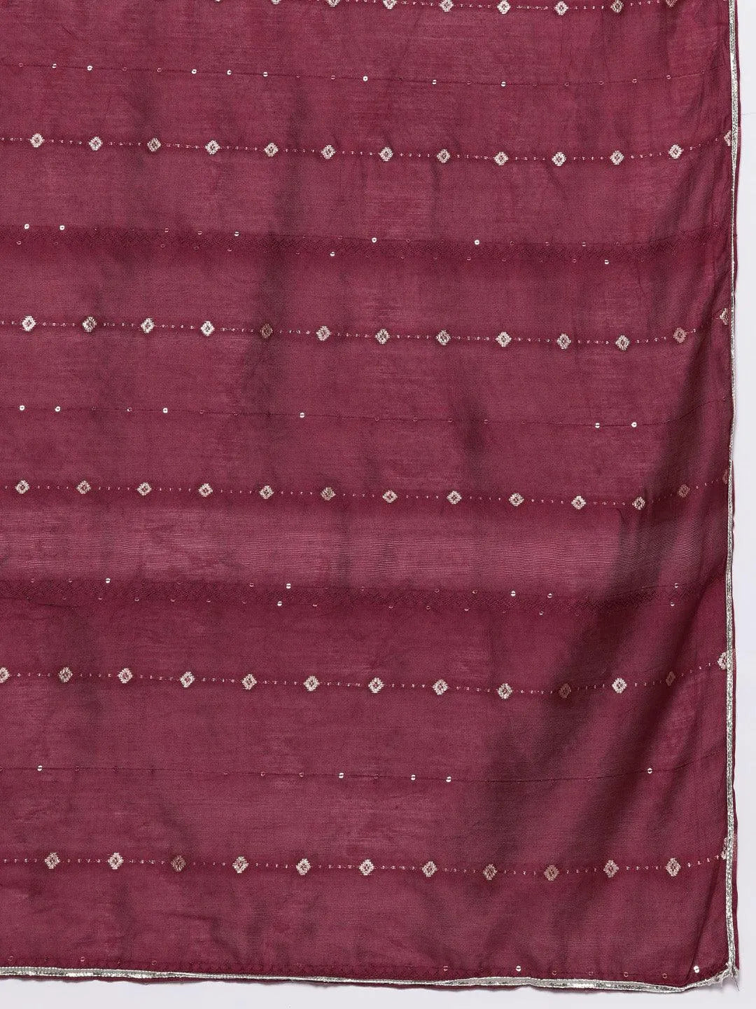 Mauve Yoke Design Silk Blend Straight Kurta With Trousers & Dupatta - Libas 