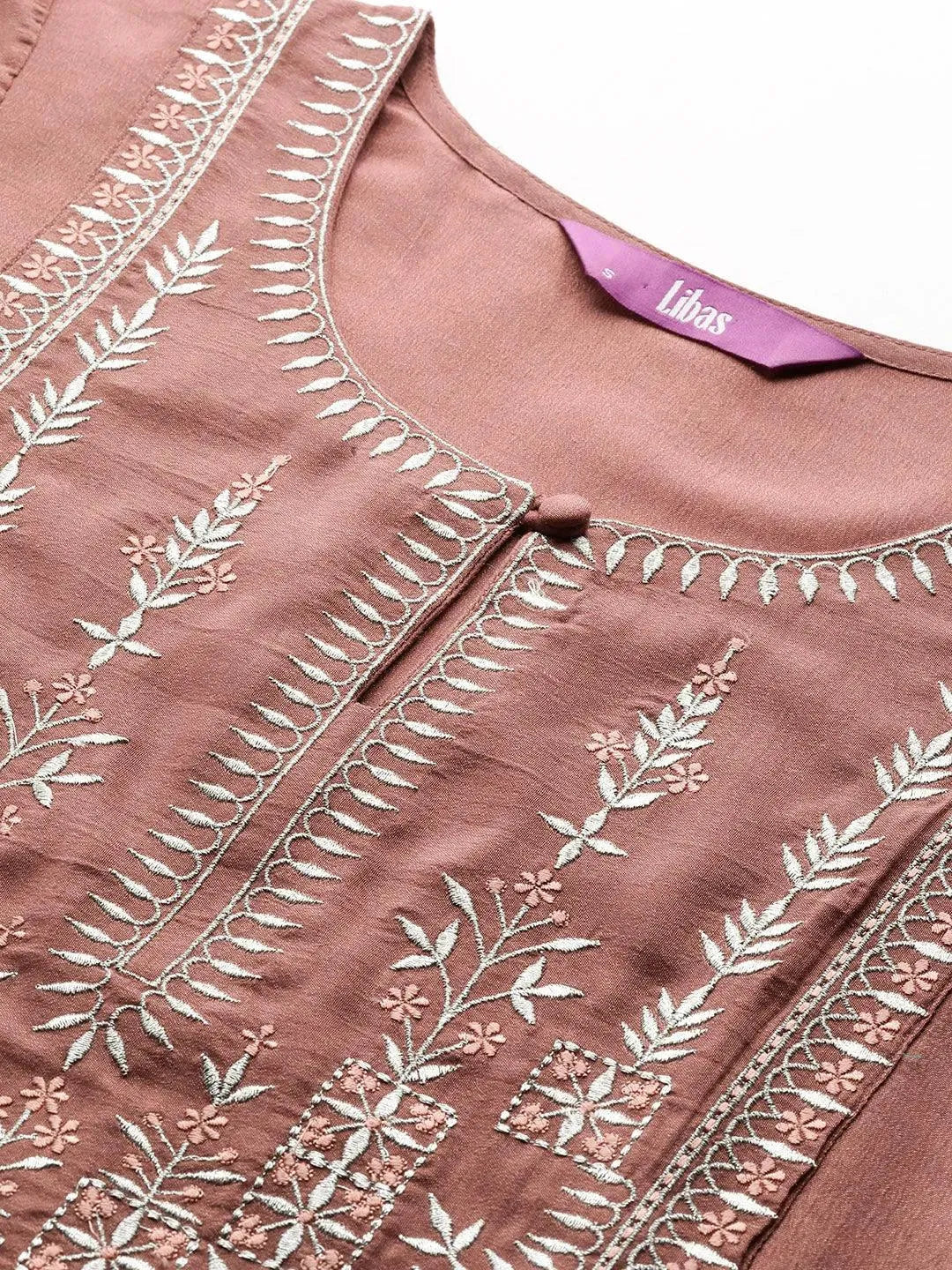 Mauve Yoke Design Silk Kurta - Libas 