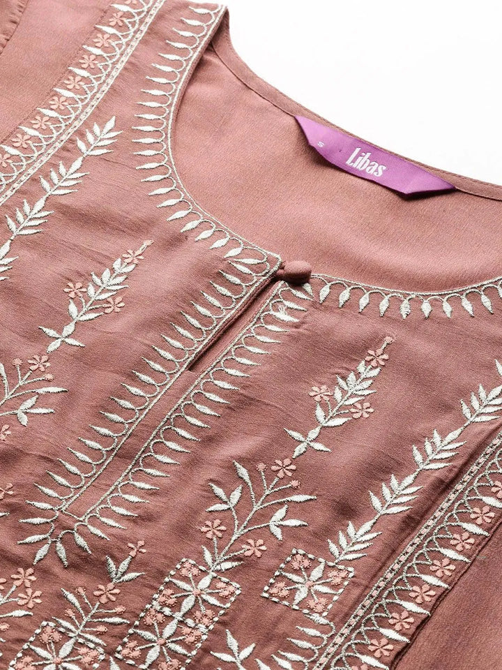 Mauve Yoke Design Silk Kurta - Libas