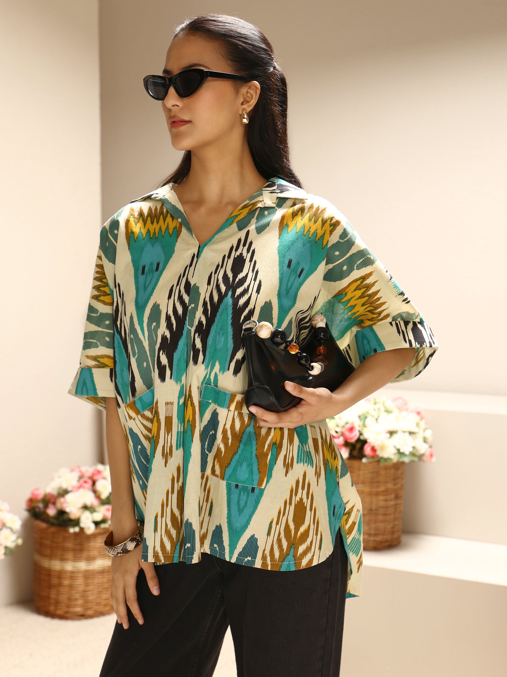 libas Multi Abstract Printed Cotton Blend Straight Short Kurti-picture-17