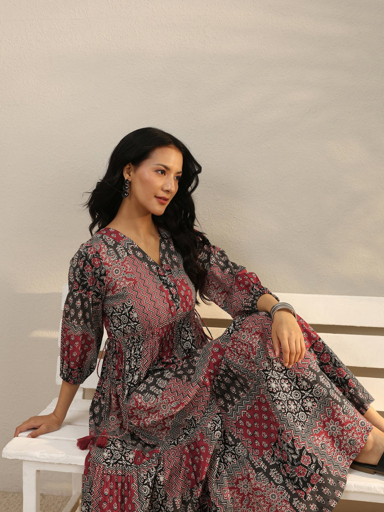Libas Multi Colour Ethnic Printed Cotton A-Line One Piece Dress