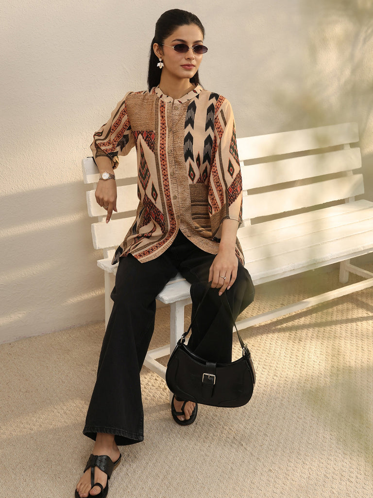 Libas Multi Colour Ethnic Printed Linen Shirt