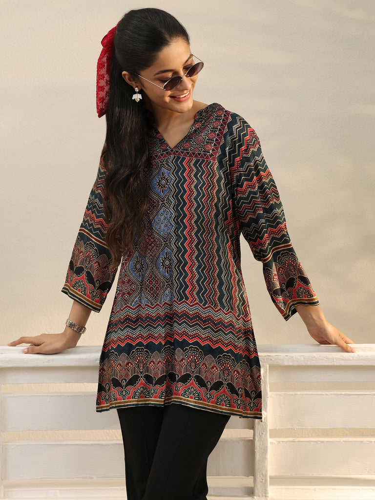 Libas Multi Colour Ethnic Printed Silk Blend Straight Short Kurti
