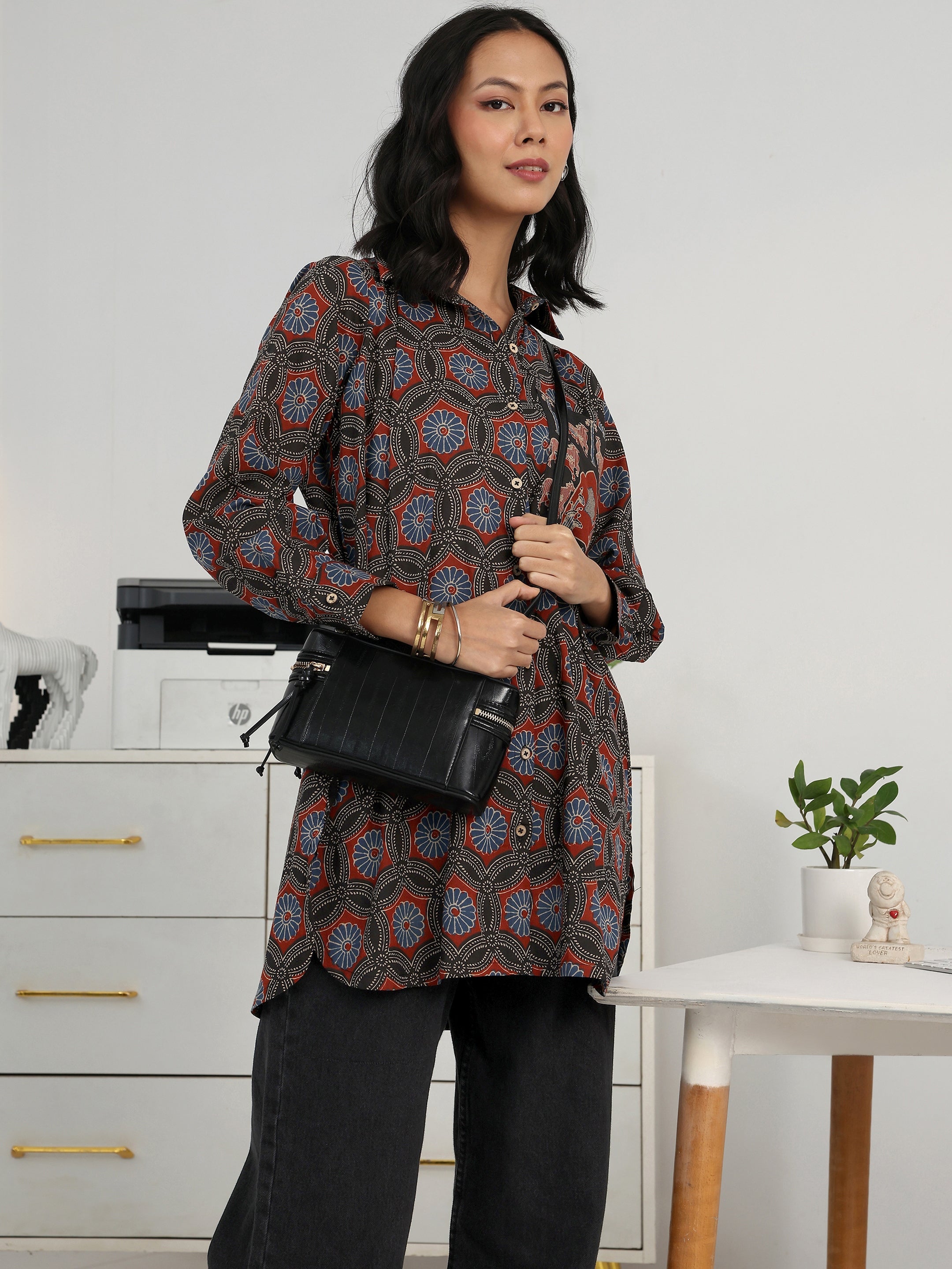 Multi Floral Printed Cotton Blend Shirt-image-10