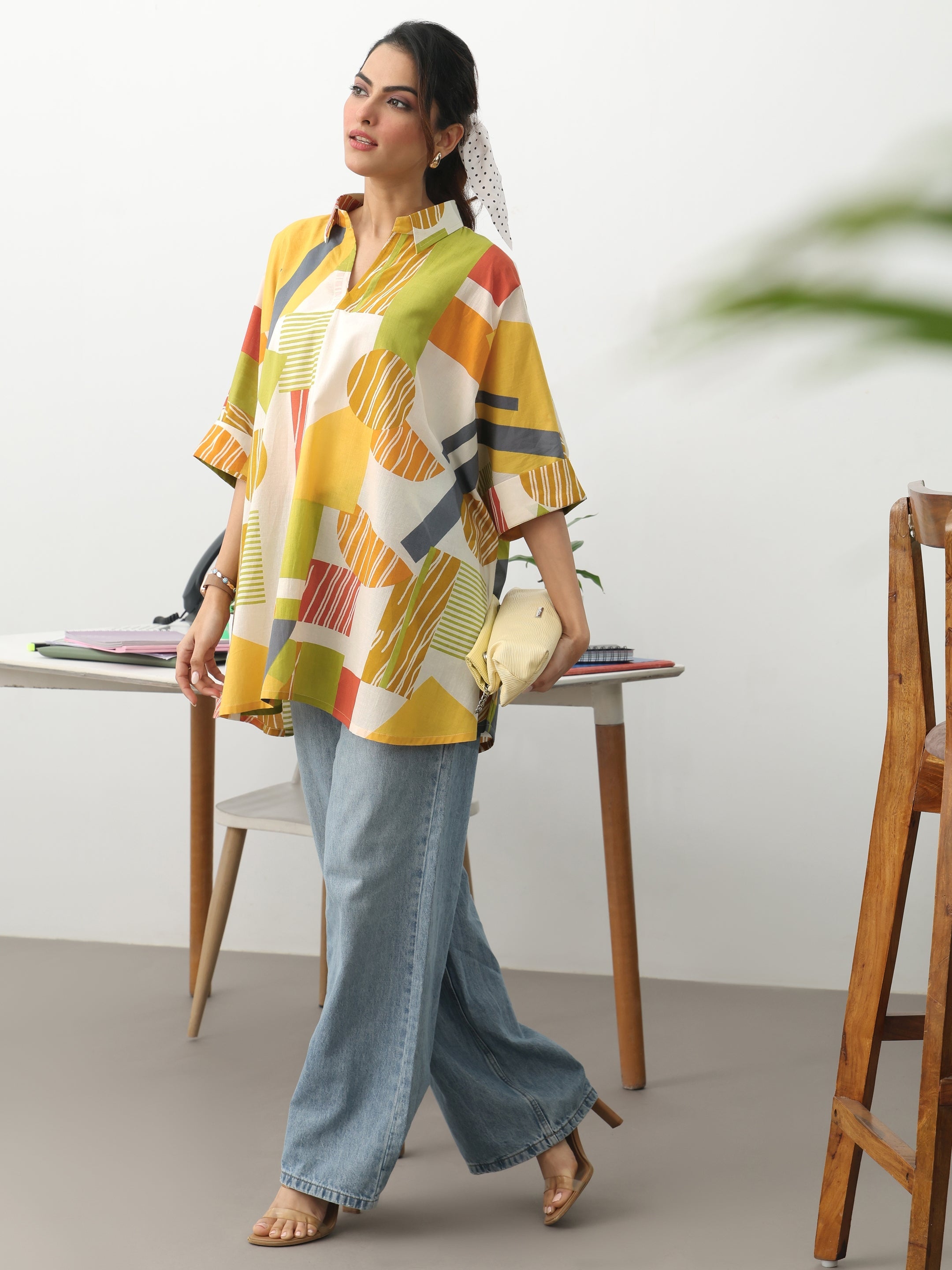 libas Multi Geometric Printed Cotton Blend A-Line Short Kurti-picture-21