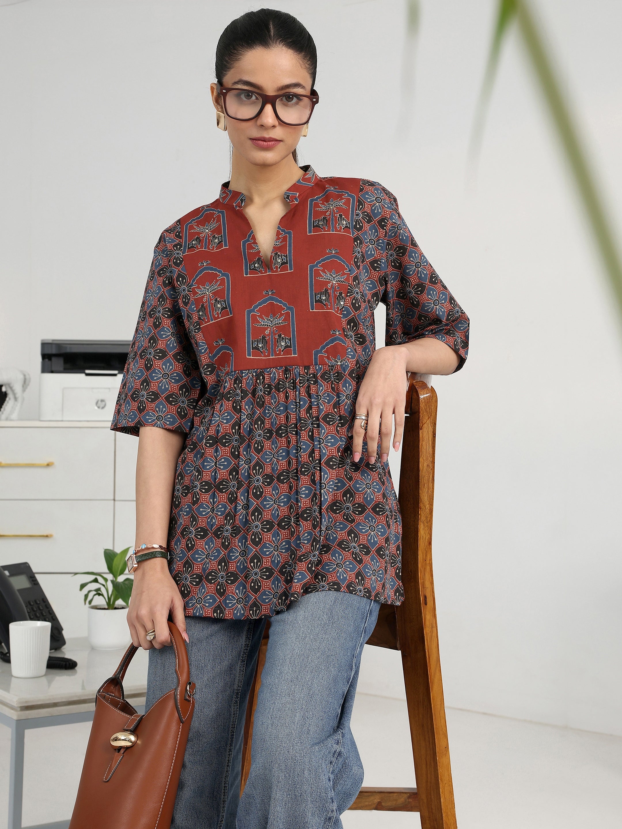 libas Multi Geometric Printed Cotton Blend A-Line Short Kurti-picture-22