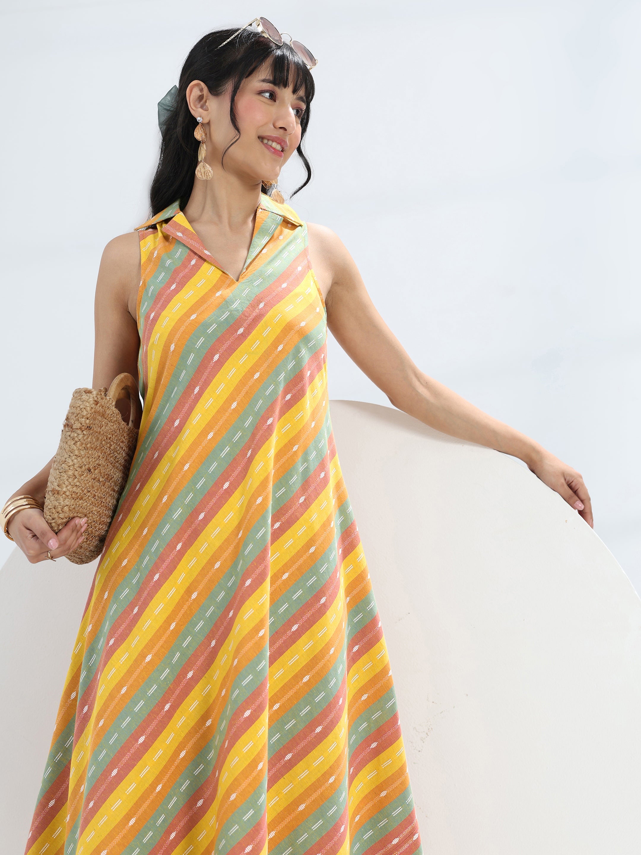 libas Gerua Multi Leheriya Cotton Blend A-Line Dress-picture-22