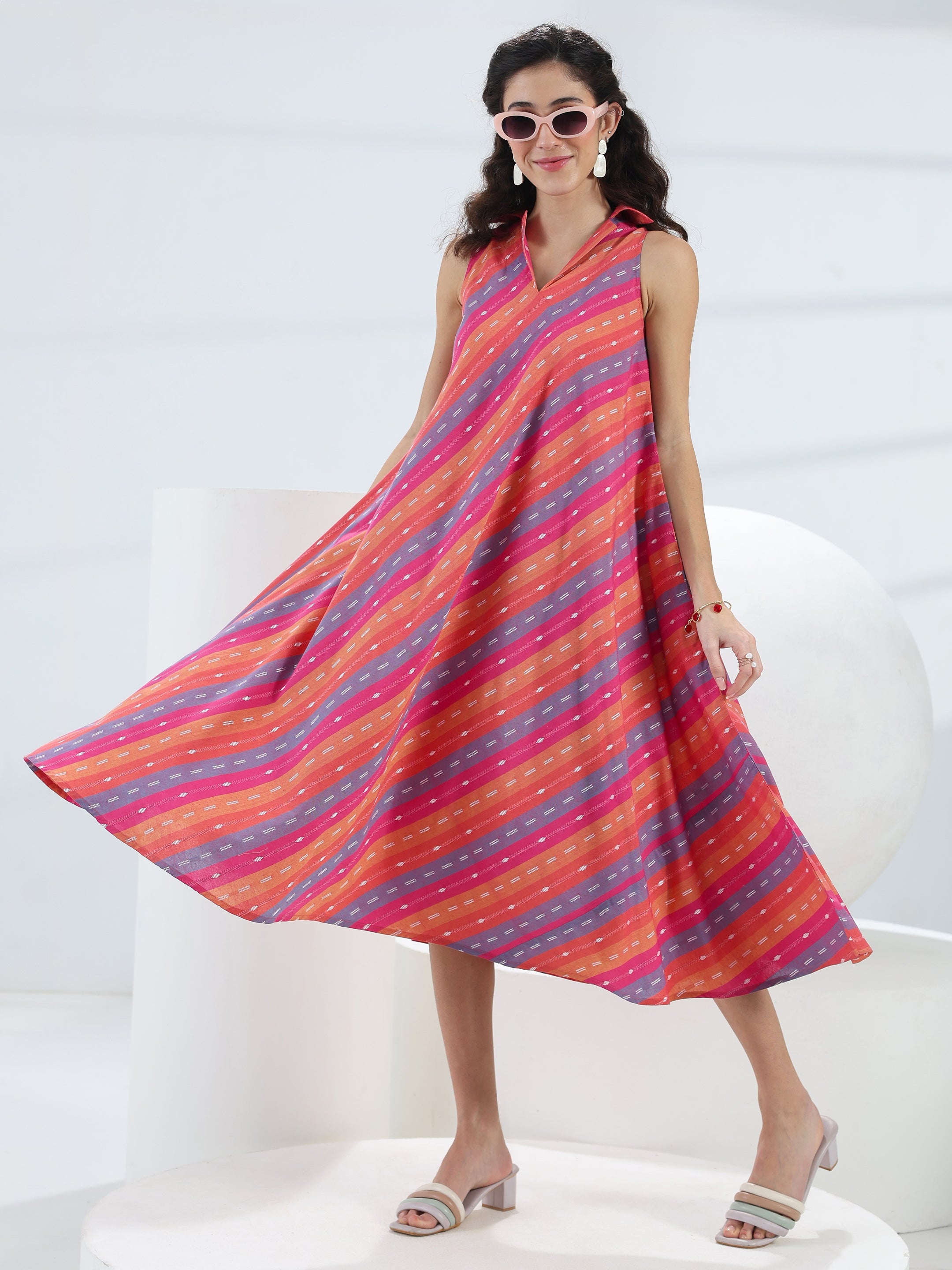 libas Gerua Multi Leheriya Cotton Blend A-Line Dress-picture-35