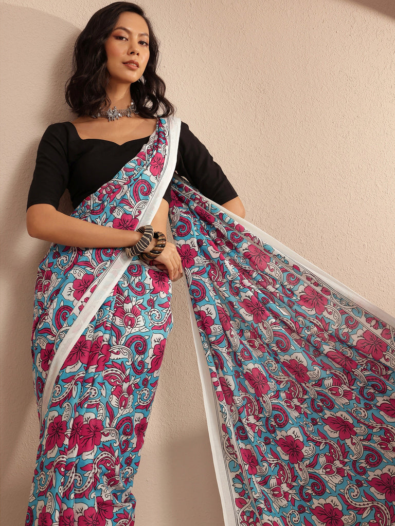 Libas Multi Printed Cotton Saree With Unstitched Blouse Piece