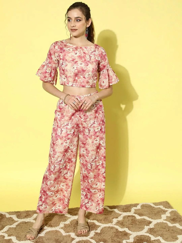 Multi Printed Cotton Top With Palazzos - Libas
