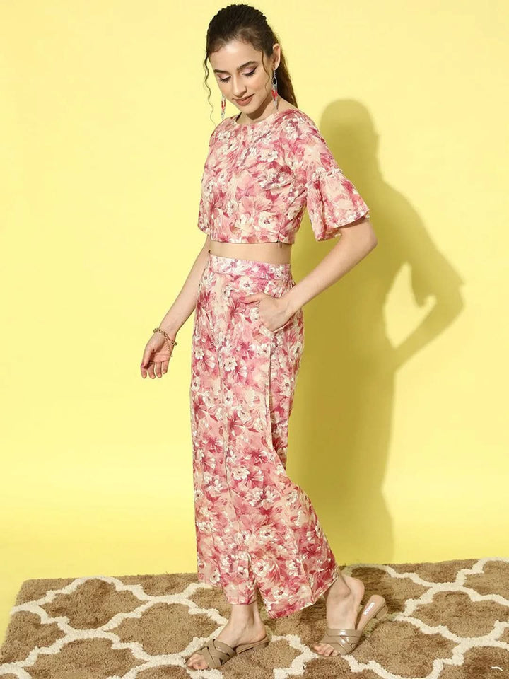 Multi Printed Cotton Top With Palazzos - Libas
