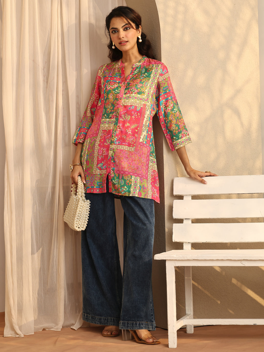  Multi Printed Crepe Straight Short Kurti 