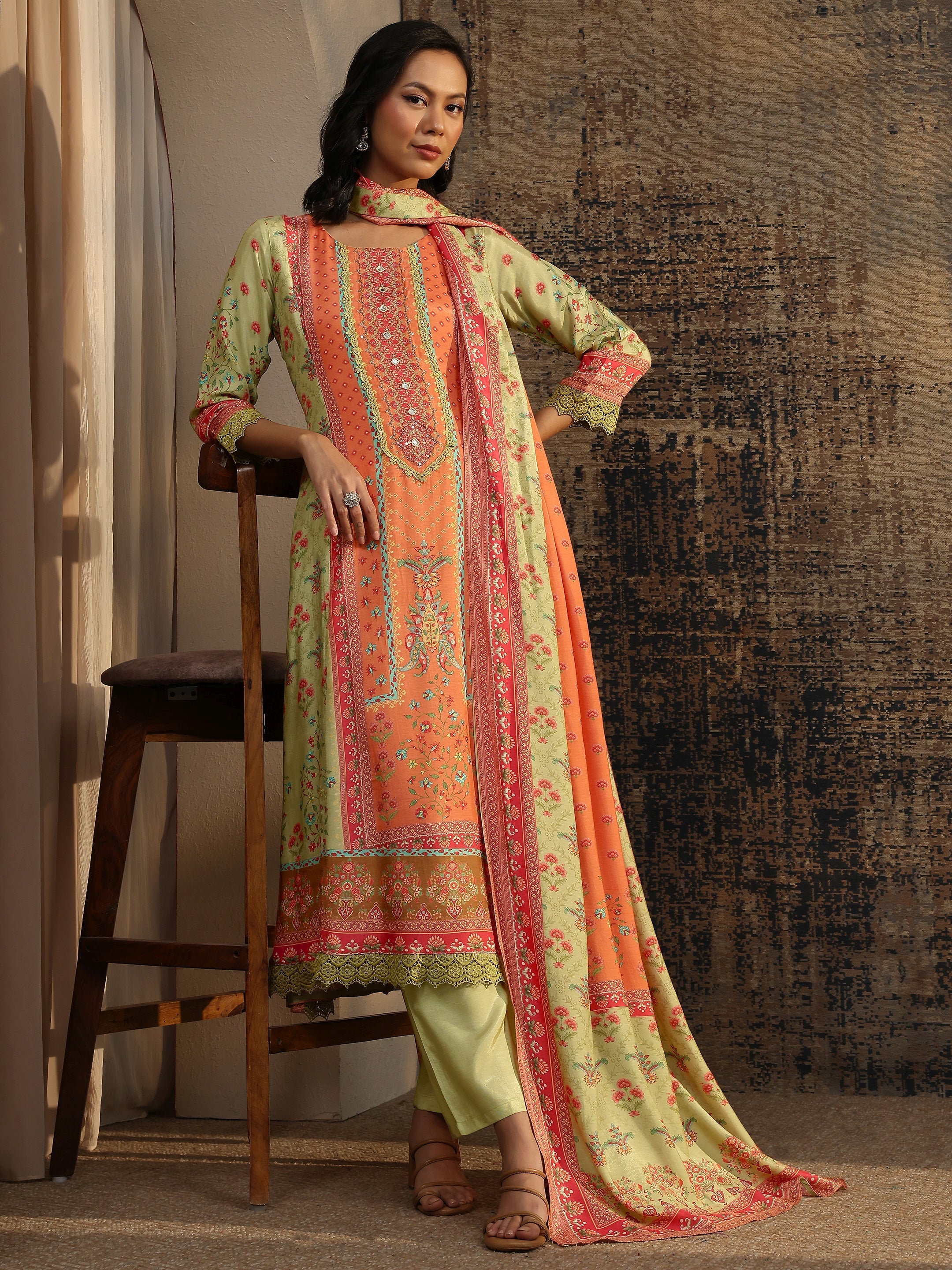 Multi Printed Muslin A-Line Suit Set With Dupatta-image-43
