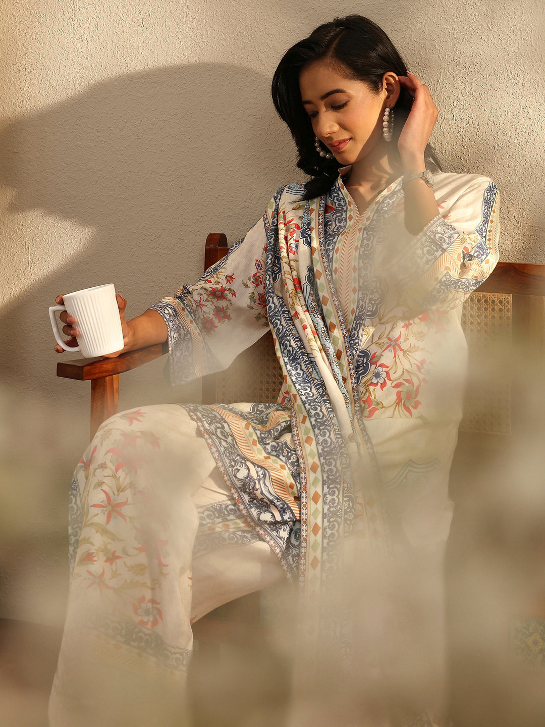 Multi Printed Muslin Straight Suit Set With Dupatta