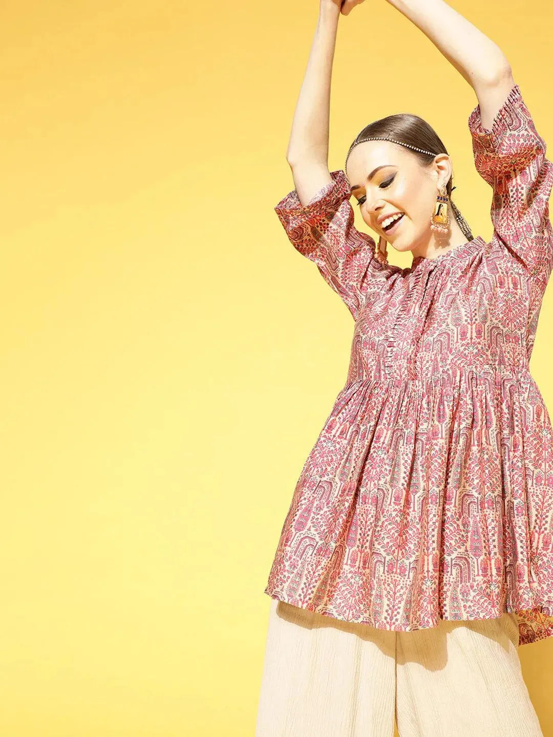 Multi Printed Silk Blend Kurti - Libas 