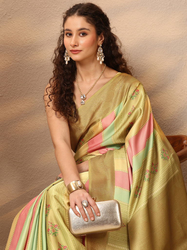 Libas Multi Printed Silk Blend Saree With Unstitched Blouse Piece