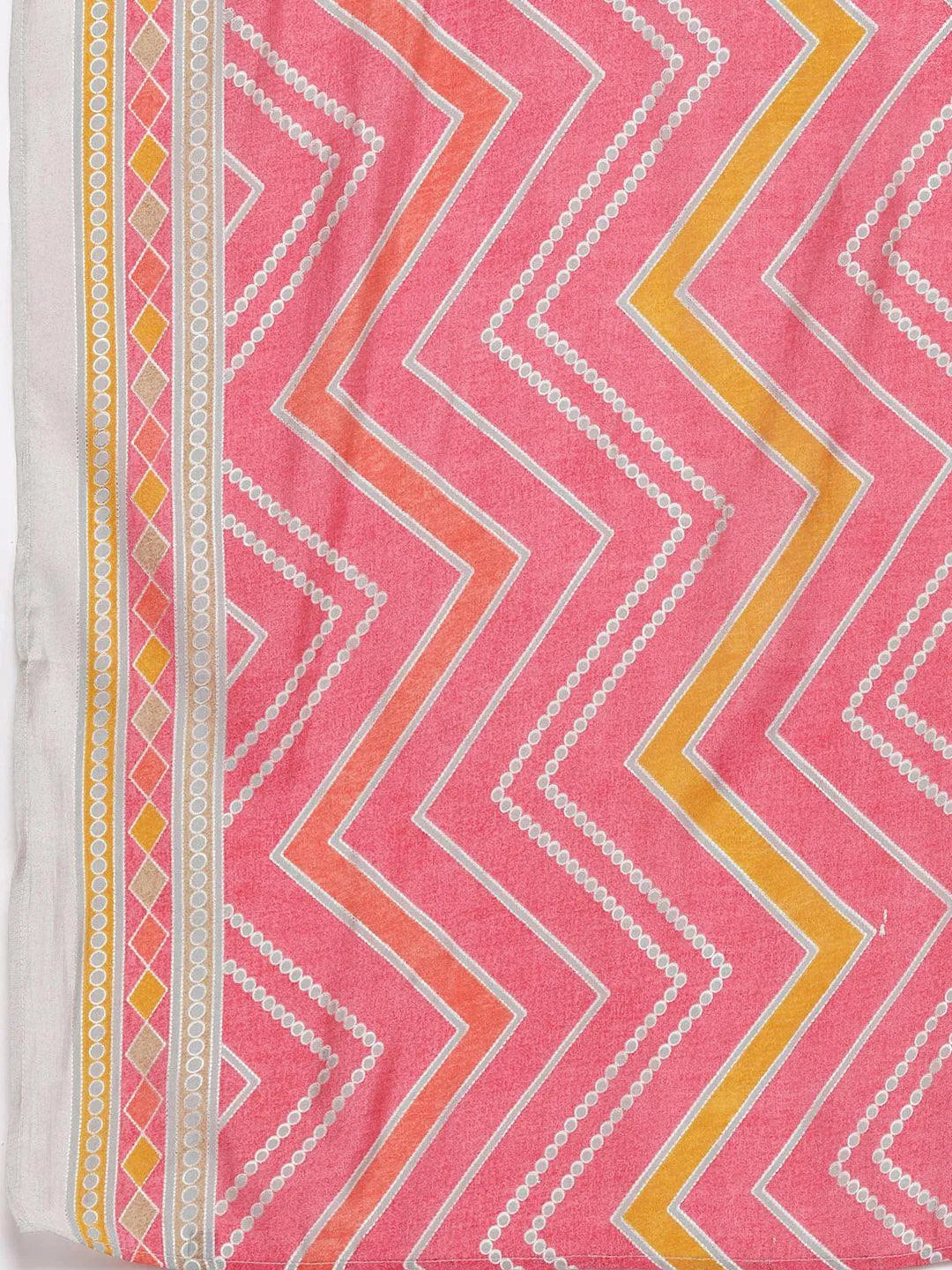 Multi Printed Silk Blend Straight Kurta With Trousers & Dupatta - Libas 