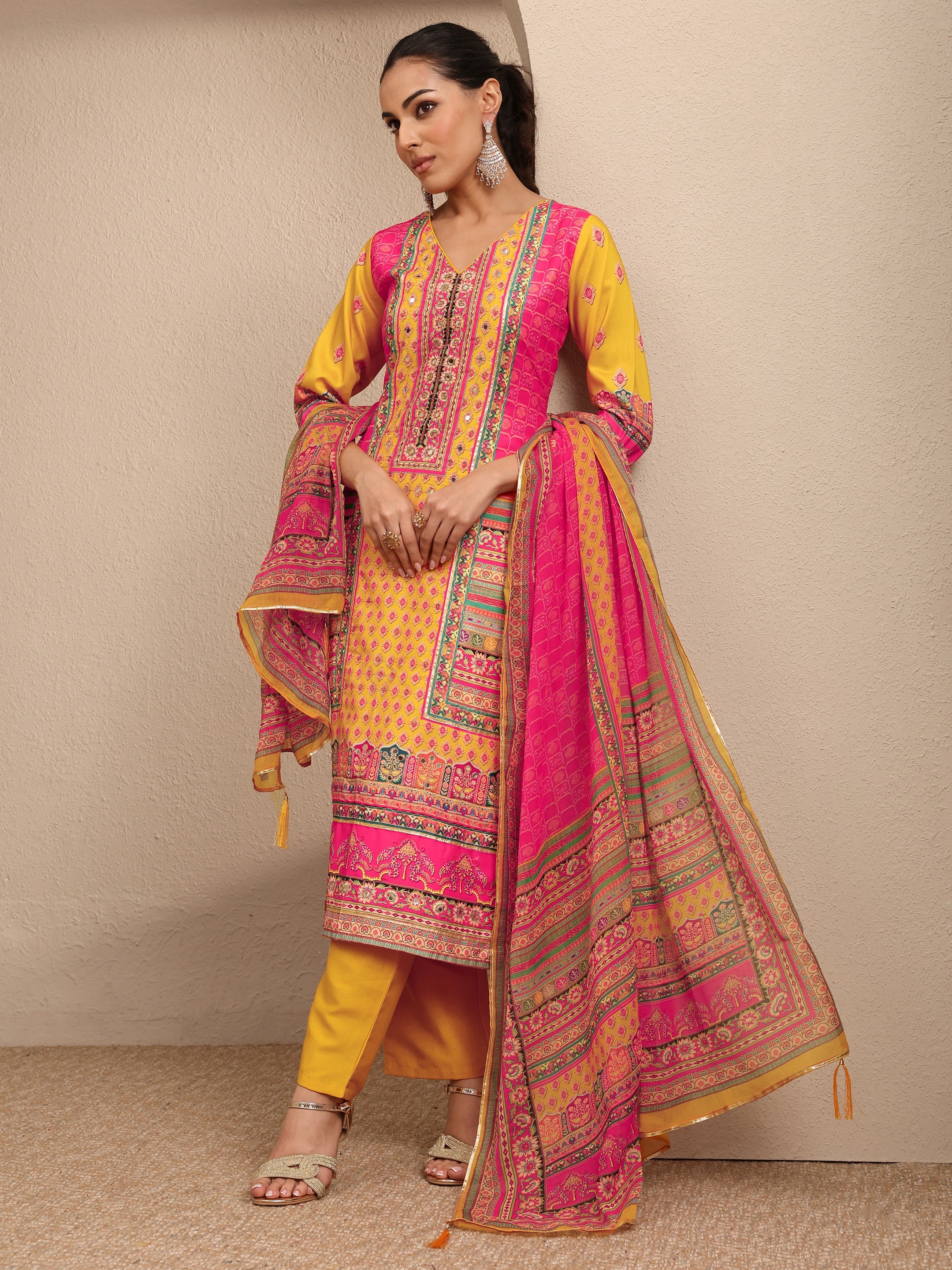 libas Multi Printed Silk blend Straight Suit Set With Dupatta-picture-11