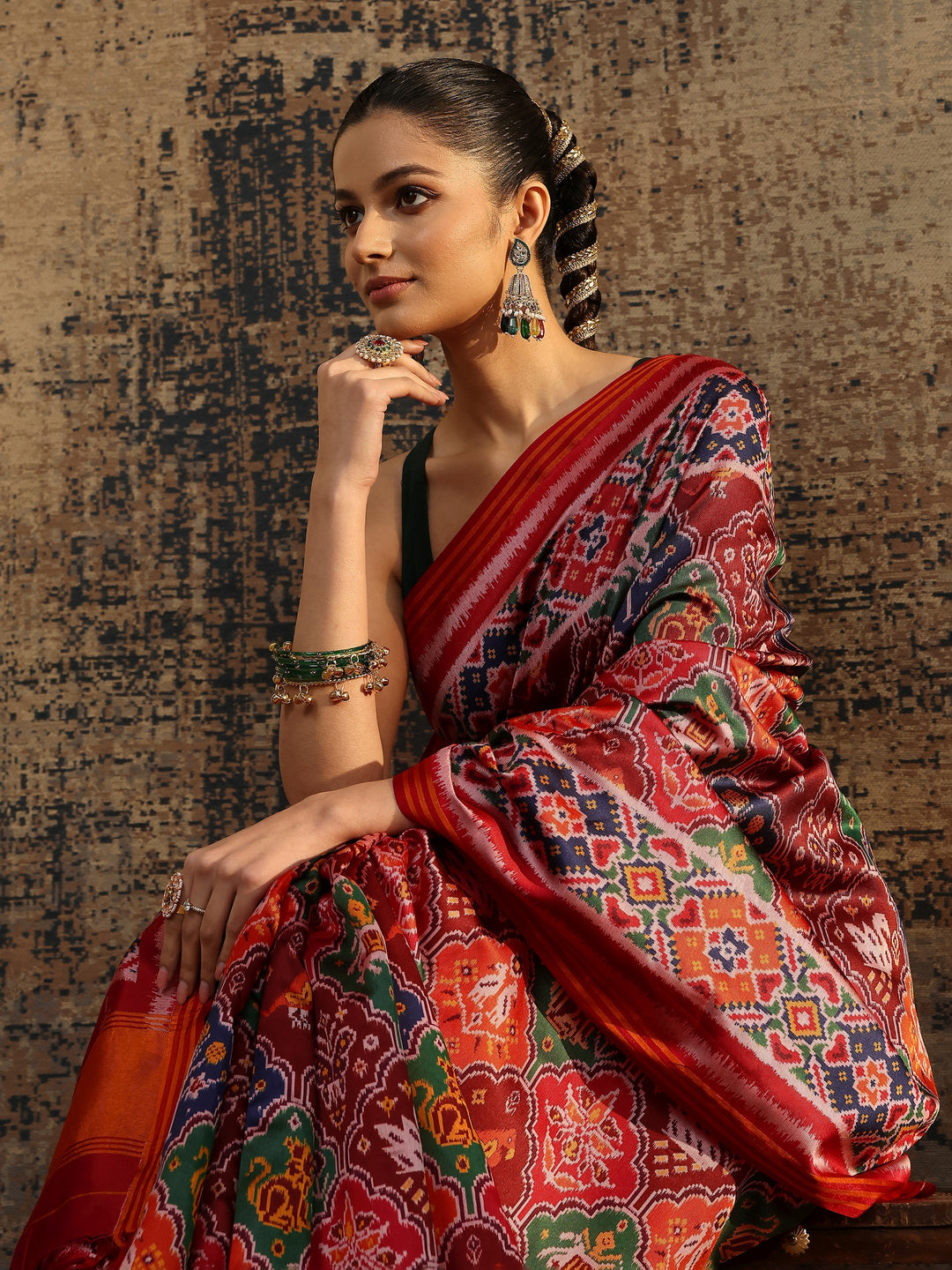 Multi Printed Silk Saree With Unstitched Blouse Piece