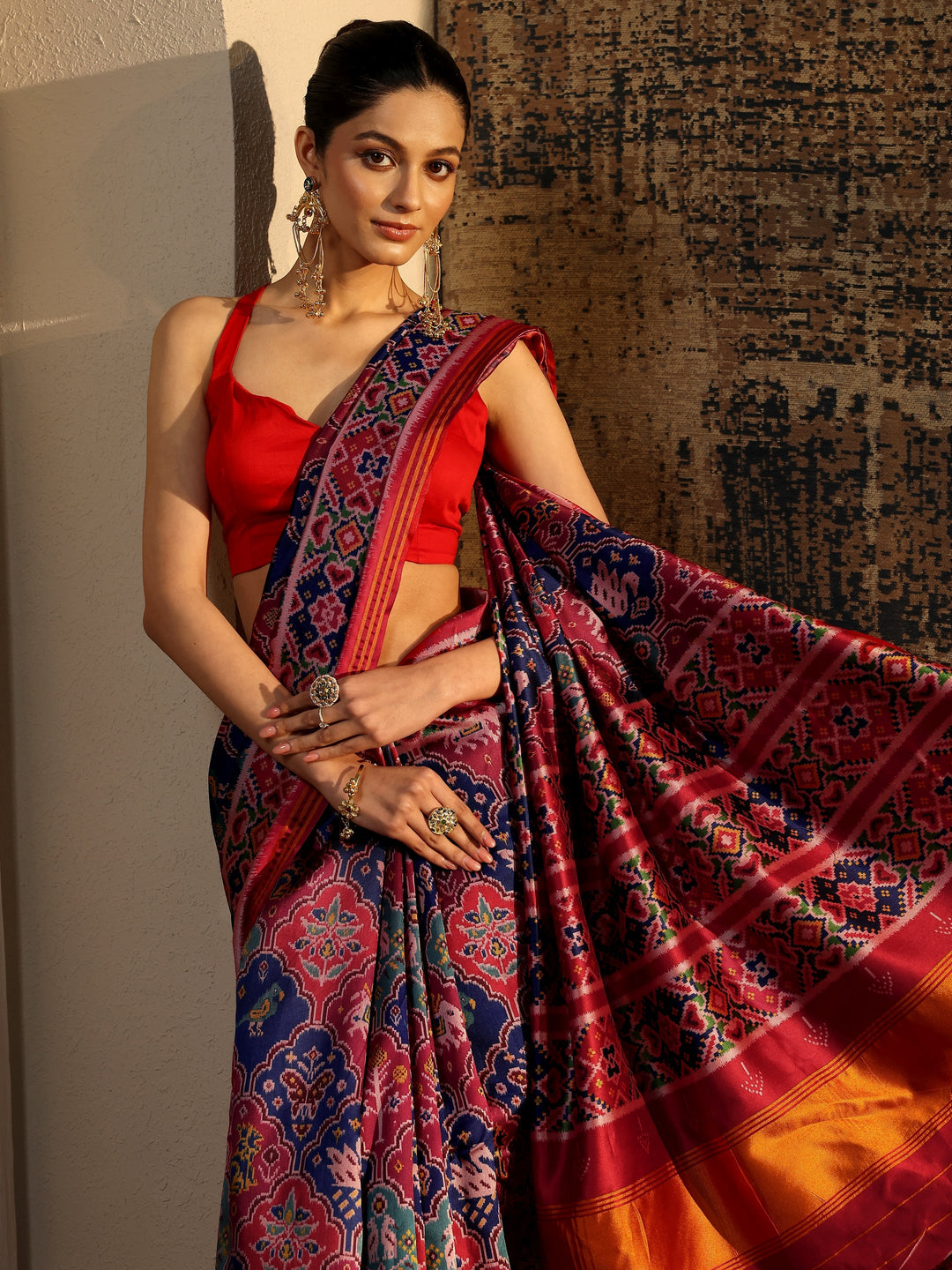 Multi Printed Silk Saree With Unstitched Blouse Piece
