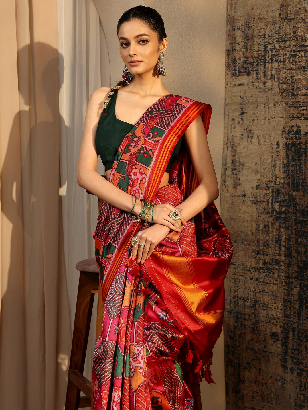 Multi Printed Silk Saree With Unstitched Blouse Piece